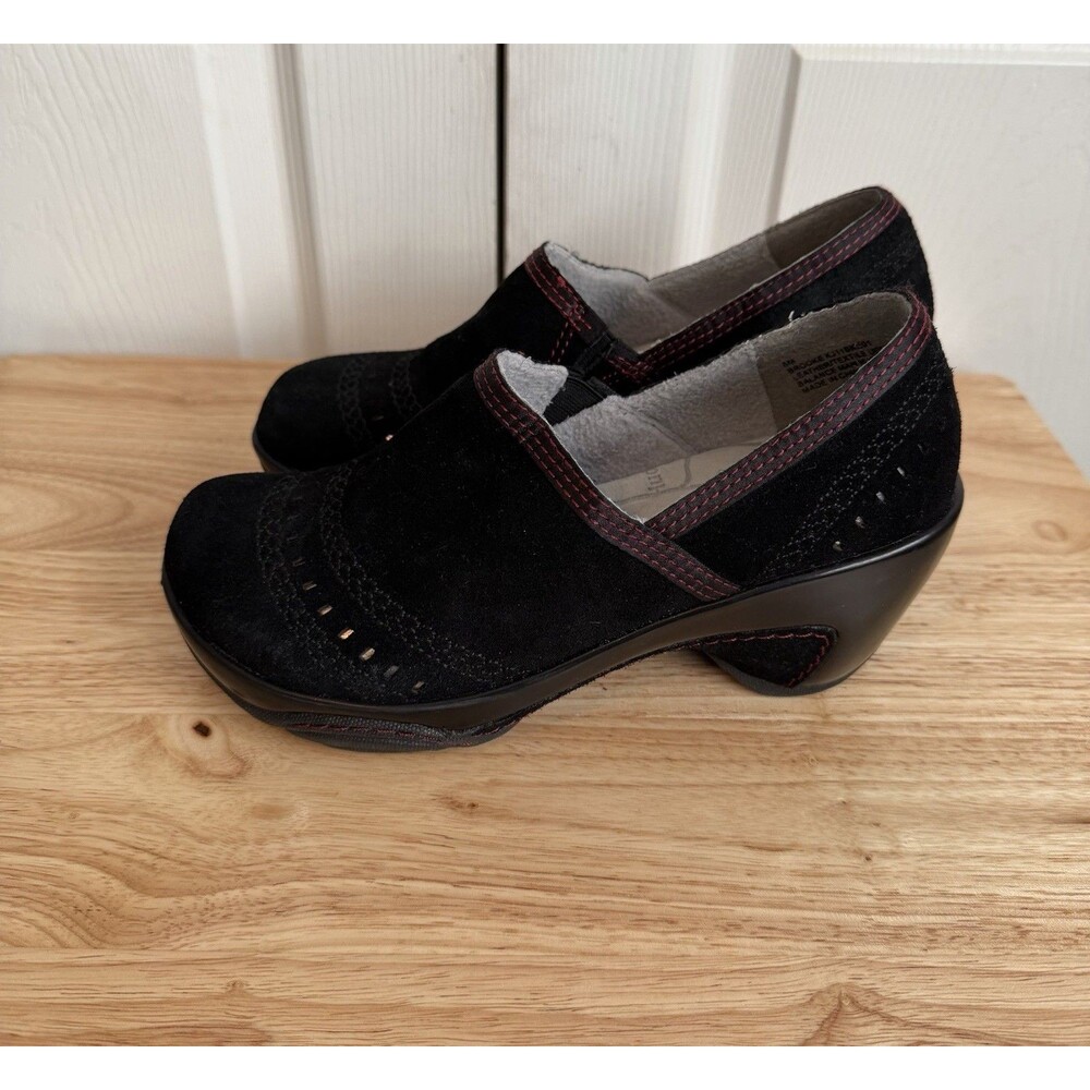 J-41 Clogs Shoes Wedge Adventure On Brooke Women's Size 6M Black Suede Slip On